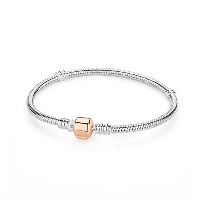 Women’s 925 Sterling Silver Bracelet – Rose Gold Snake Chain with Heart Charm Beads Jewelry