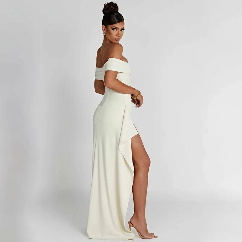Women’s Off-Shoulder Evening Dress – Elegant High Slit Formal Maxi
