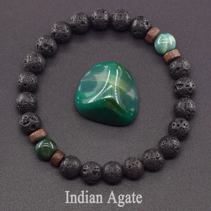 Men’s Tiger Eye & Lava Stone Bead Bracelet – Tibetan Buddha Elastic Wristband Jewelry