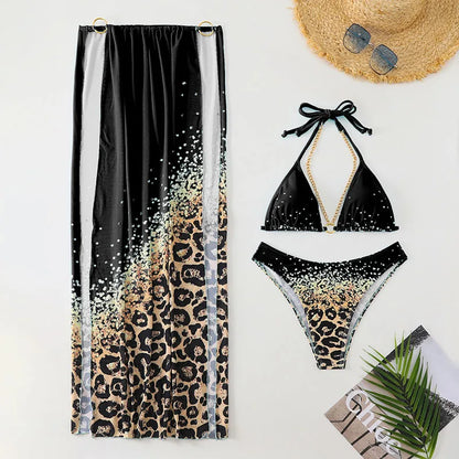 Women’s Sexy Print Halter Bikini Set | Three-Piece Swimwear | Beachwear Swimsuit Set