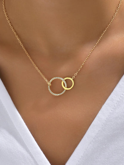 Women’s Stainless Steel Double Circle Necklace – Minimalist Thin Chain Fashion Jewelry