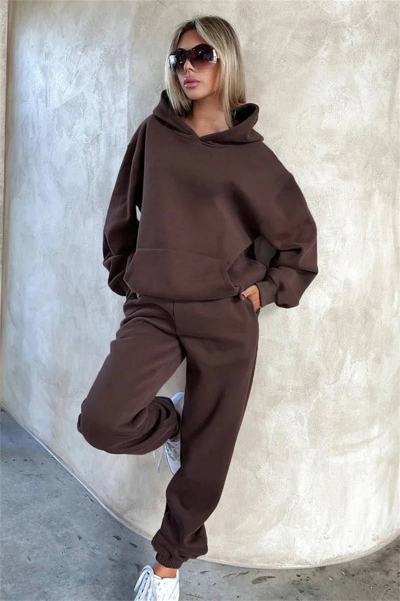 Women’s Autumn Winter Fleece Tracksuit Set – 2 Piece Casual Outfit
