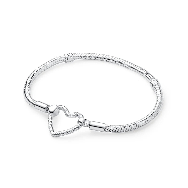 Women’s 925 Sterling Silver Bracelet – Rose Gold Snake Chain with Heart Charm Beads Jewelry