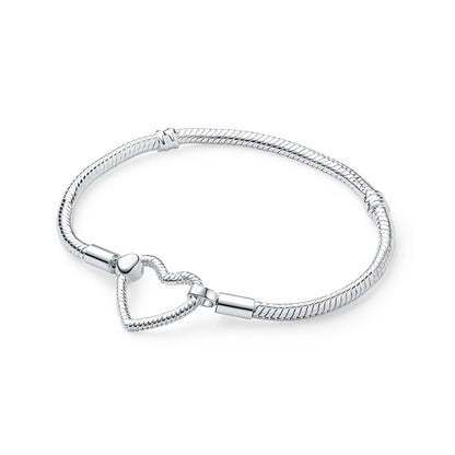 Women’s 925 Sterling Silver Bracelet – Rose Gold Snake Chain with Heart Charm Beads Jewelry