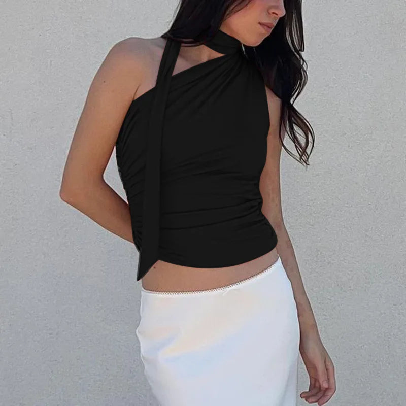 Women’s Backless Halter Off-Shoulder Crop Top | Sexy Y2K Summer Top