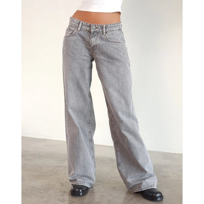 Women’s Jeans Bottom – Low Waist Straight Denim Pants with Pockets Casual Y2K Streetwear