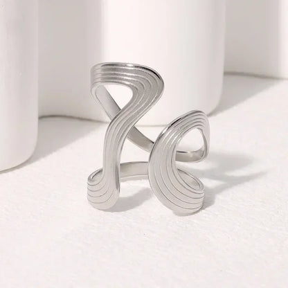 Women’s Irregular Wave Stainless Steel Ring – Adjustable Gold Color Statement Jewelry