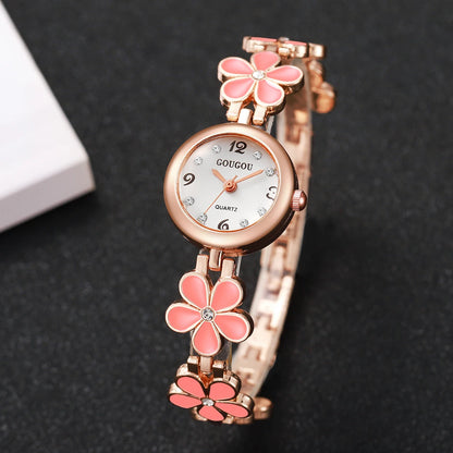 Women’s Flower Strap Quartz Watch | Arabic Numerals | Diamond Look | Elegant