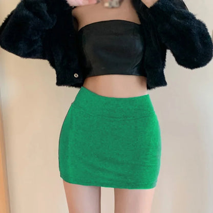Women’s High Waist Korean Skirt – Elastic Waist Solid Color Slim Fit Mini Bottom