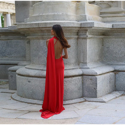 Women’s Elegant Maxi Dress – Off Shoulder Backless Detail Slim Fit Summer Evening Gown