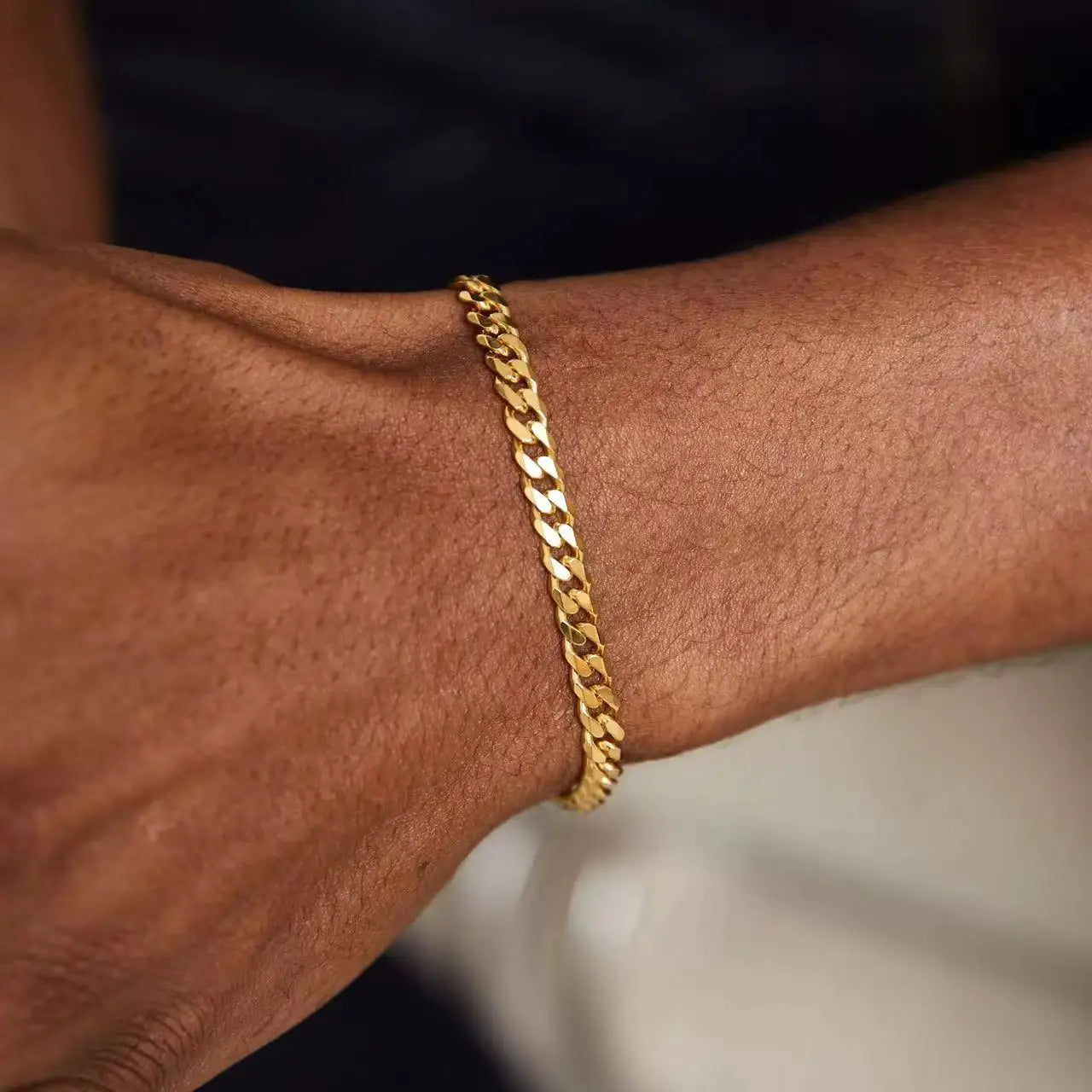 Men’s Gold Stainless Steel Cuban Chain Bracelet – Unisex Retro Hip Hop Jewelry