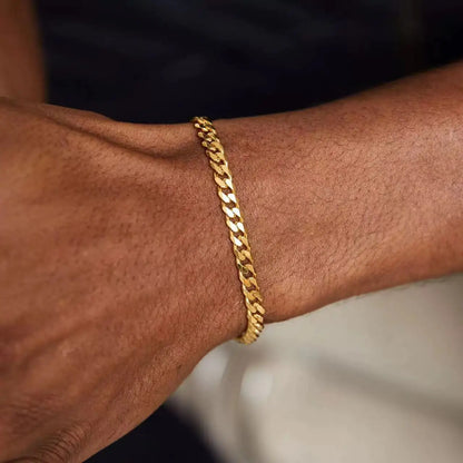 Men’s Gold Stainless Steel Cuban Chain Bracelet – Unisex Retro Hip Hop Jewelry