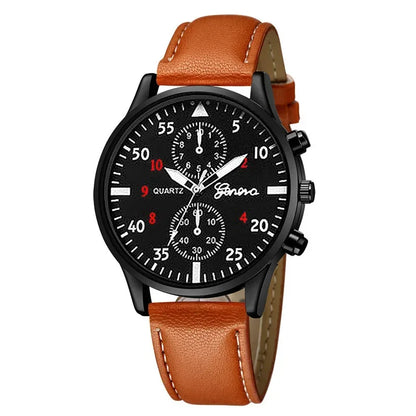 Men’s Luxury Watch Jewelry Set – Leather Strap Fashion Wristwatches Gift Pack with bracelet