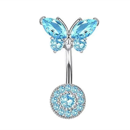 Women’s Blue Crystal Heart Belly Button – 1PC Stainless Steel Butterfly Navel Piercing Body Jewelry