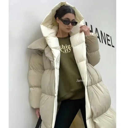 Women’s Long Puffer Outerwear – Warm Hooded Down Jacket