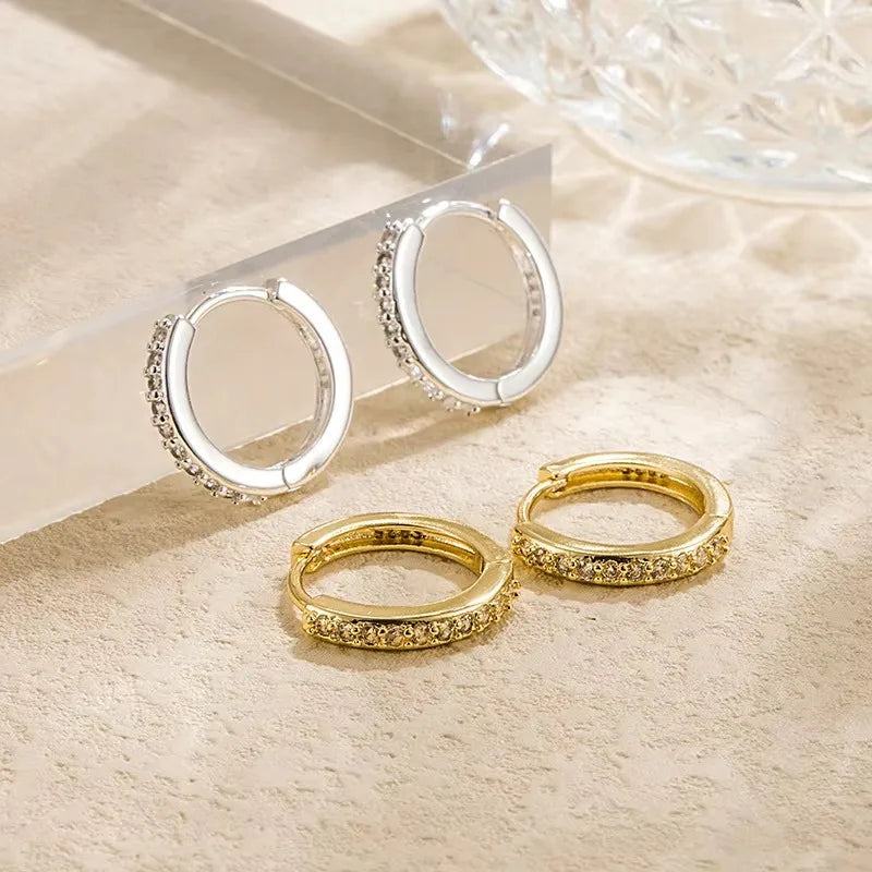 Women’s Stainless Steel Crystal Zirconia Hoop Earrings – Minimalist Small Huggie Piercing Jewelry (2 Pcs)