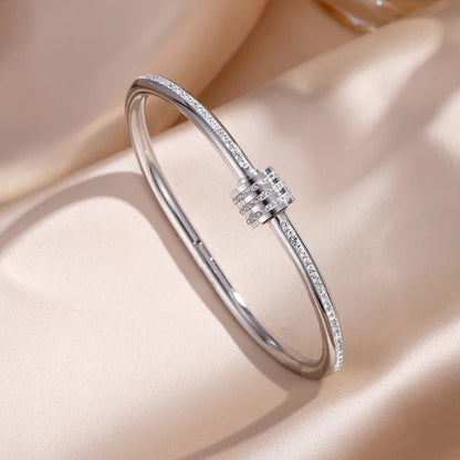 Women’s Jewelry Stackable Bangle Bracelet | Zirconia Inlaid | Stainless Steel | Gift