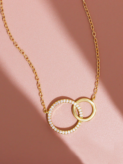 Women’s Stainless Steel Double Circle Necklace – Minimalist Thin Chain Fashion Jewelry