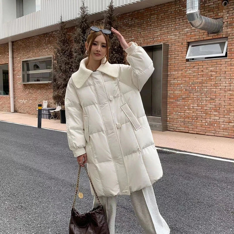 Women’s Quilted Puffer Outerwear – Mid-Length Windproof Cotton Jacket