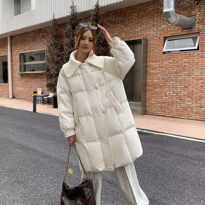 Women’s Quilted Puffer Outerwear – Mid-Length Windproof Cotton Jacket