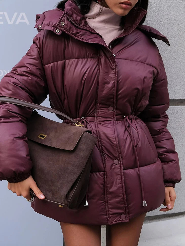 Women’s Cotton Outerwear – Short Lace-Up Warm Puffer Jacket
