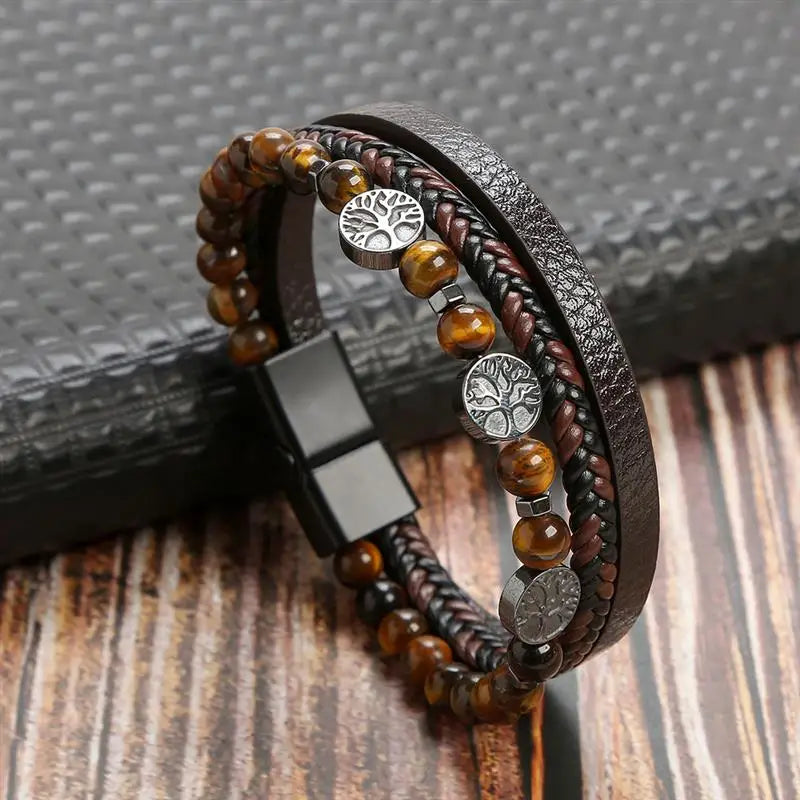 Men’s Classic Leather Bracelet – Handwoven Multi-Layer Fashion Jewelry