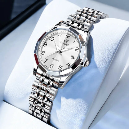 Women’s Luxury Stainless Steel Watch – Elegant Waterproof Luminous Date Watch