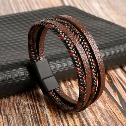 Men’s Classic Leather Bracelet – Handwoven Multi-Layer Fashion Jewelry