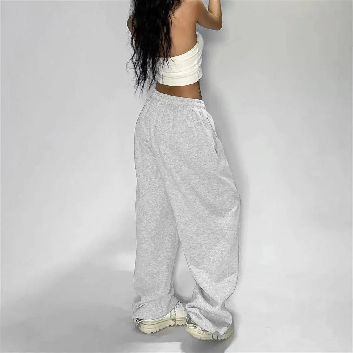 Women’s Harajuku Wide Leg Bottom – Oversized Baggy Sweatpants, Solid Casual Streetwear Sport Trousers