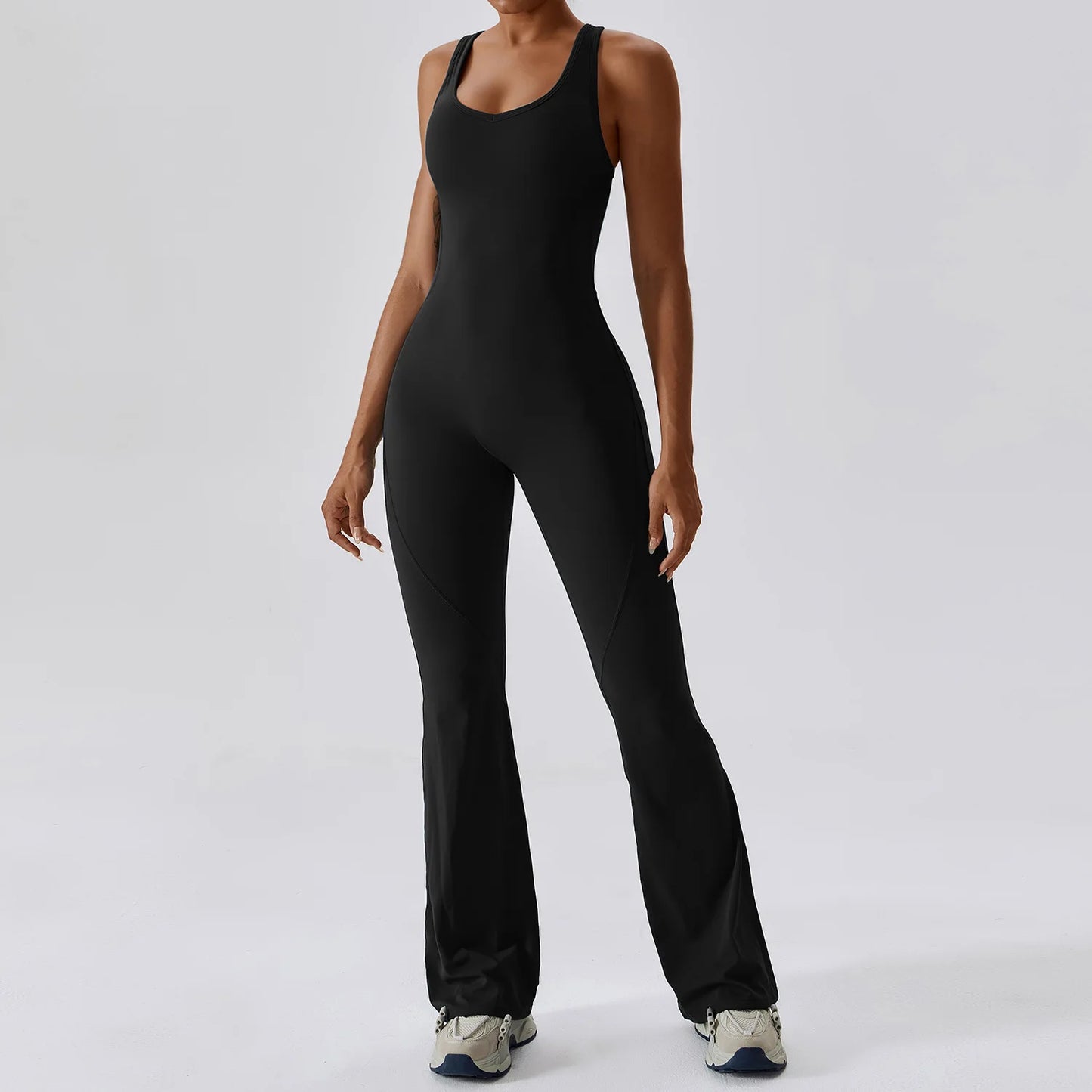 Women’s Fitness Yoga Trumpet Jumpsuit | Hollow Quick-Dry Sleeveless Sport Gym Onepiece