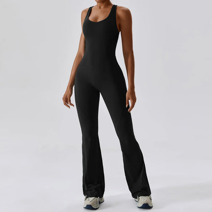 Women’s Fitness Yoga Trumpet Jumpsuit | Hollow Quick-Dry Sleeveless Sport Gym Onepiece