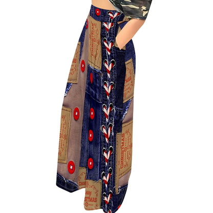 Women’s Camouflage Pants Bottom – High Waist Wide Leg Stretchy Loose Fit Trousers with Pockets