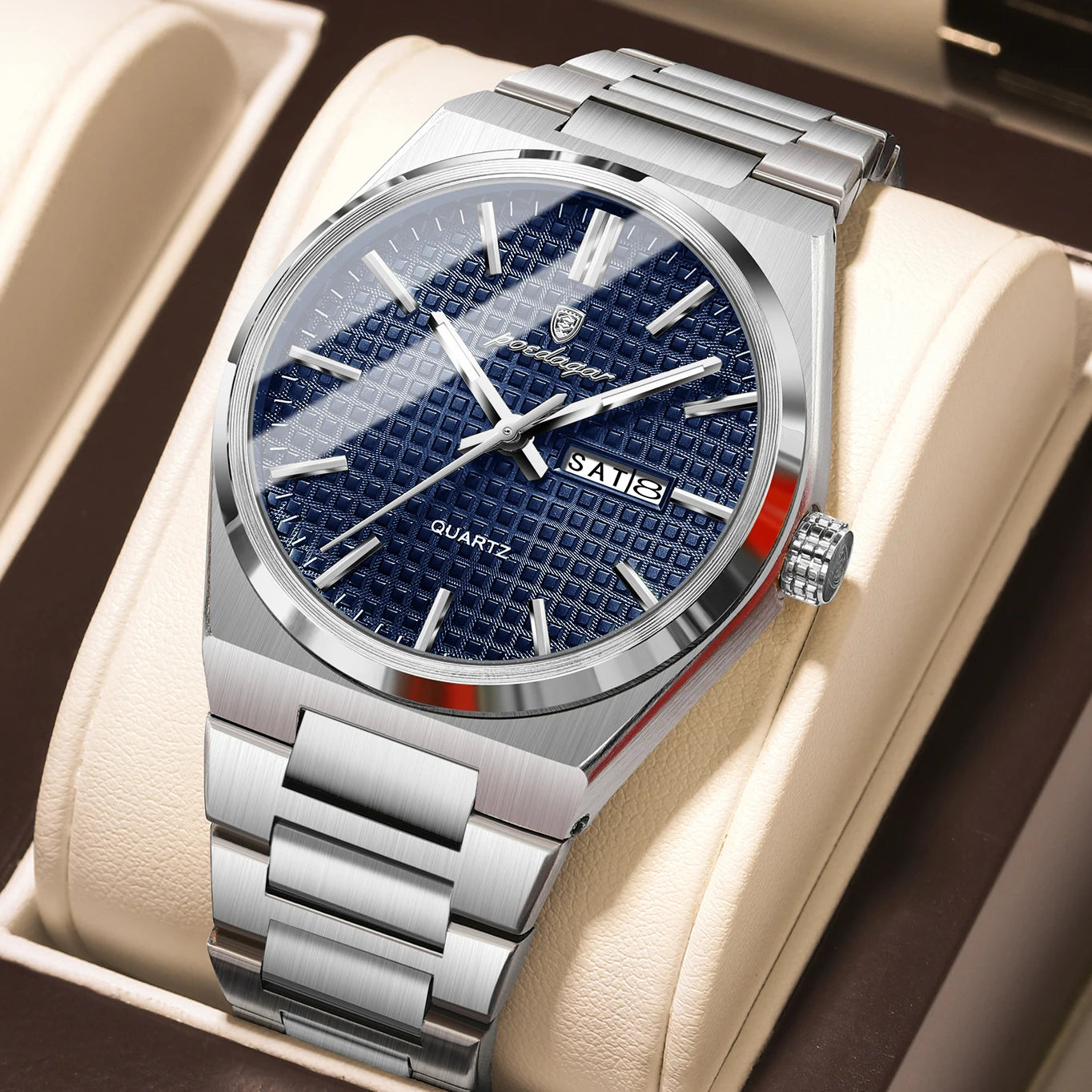 Men’s Luxury Watch – Stainless Steel Waterproof Wristwatch with Luminous Dial, Date & Week