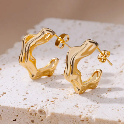 Women’s Jewelry Irregular C Shape Earrings | Geometric | Stainless Steel | Aesthetic