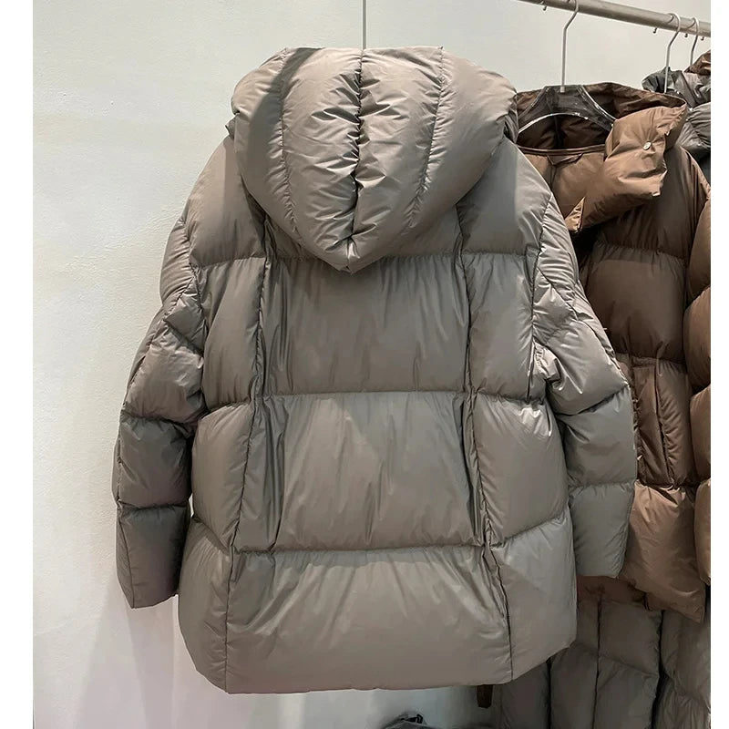 Women’s Down Outerwear – Elegant Hooded Thick Puffer Jacket