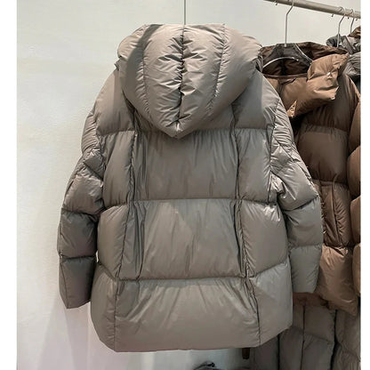 Women’s Down Outerwear – Elegant Hooded Thick Puffer Jacket