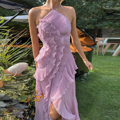 Women’s Maxi Dress – Tiered Ruffle A-Line Backless Evening & Party Gown