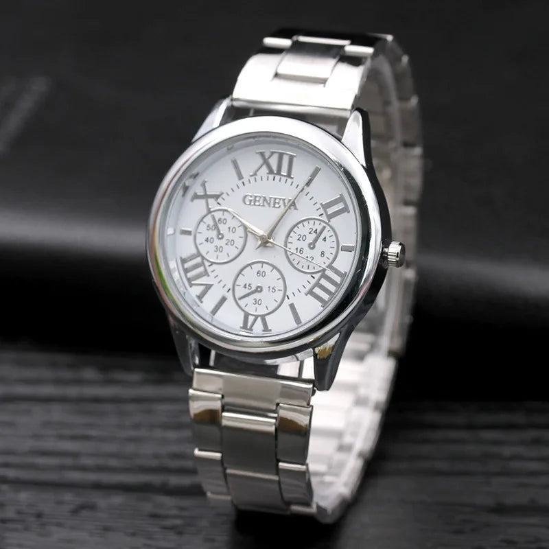 Men’s Light Luxury Watch – Gold Stainless Steel Wristwatch with 3-Eye Dial