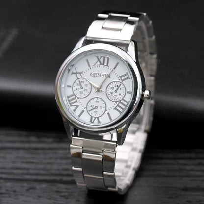 Men’s Light Luxury Watch – Gold Stainless Steel Wristwatch with 3-Eye Dial