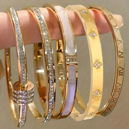 Women’s Jewelry Stackable Bangle Bracelet | Zirconia Inlaid | Stainless Steel | Gift