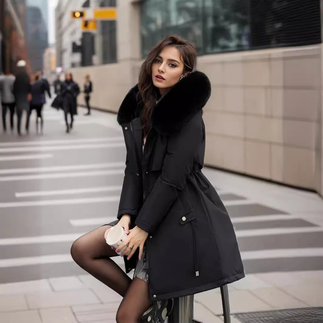 Women’s Hooded Coat Outerwear – Thick Waist-Tight Winter Coat
