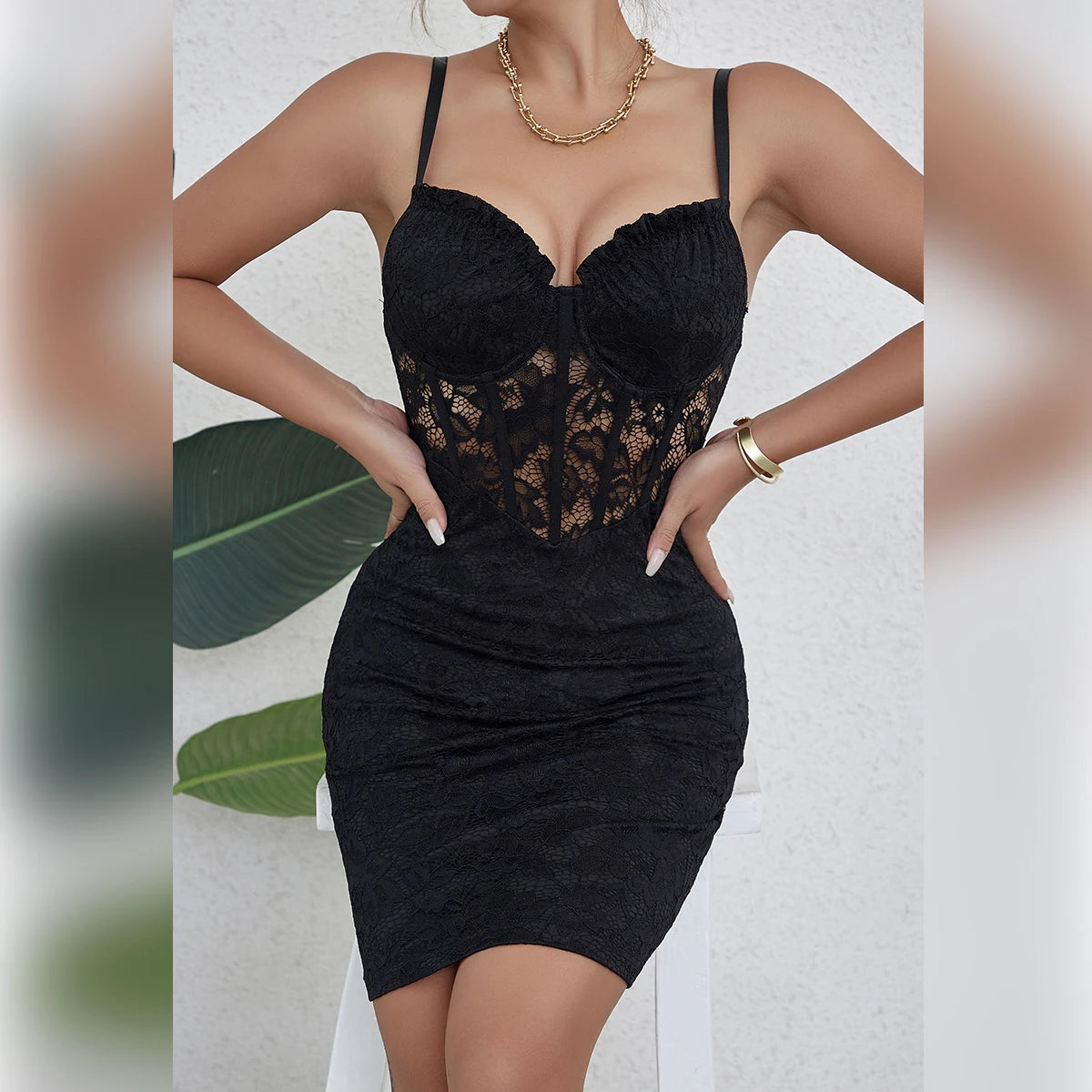 Women’s Black Backless Lace Mini Dress | Y2K | Party | Sheer