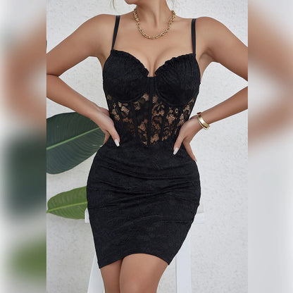 Women’s Black Backless Lace Mini Dress | Y2K | Party | Sheer