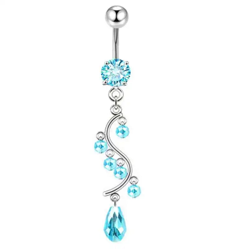 Women’s Blue Crystal Heart Belly Button – 1PC Stainless Steel Butterfly Navel Piercing Body Jewelry