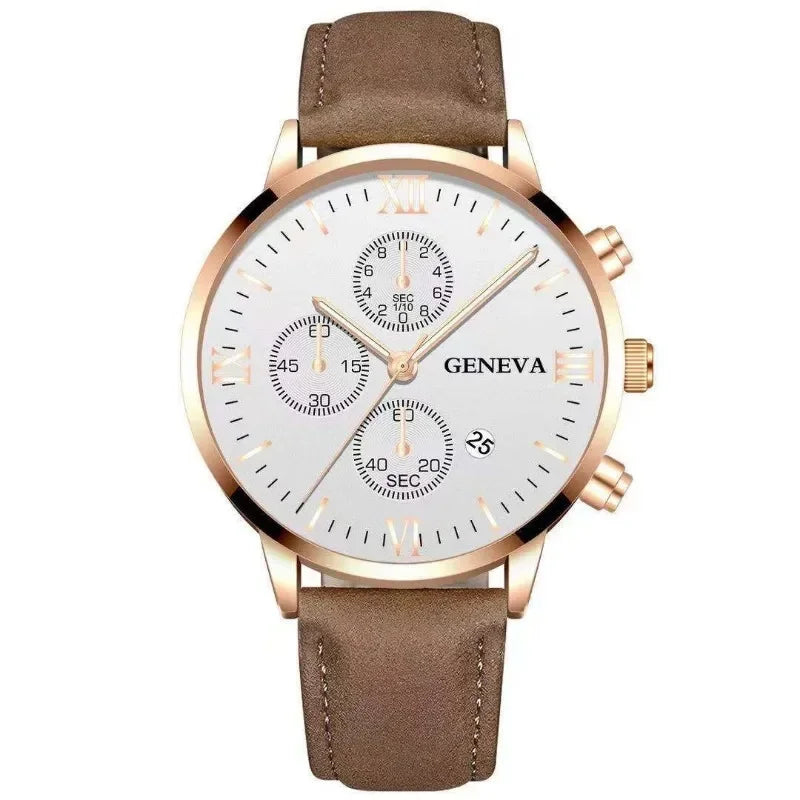 Men’s Luxury Quartz Sport Watch – Leather Strap Analog Wristwatch with Date