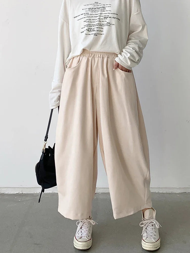 Women’s Casual Harem Pants Bottom – High Waist Cotton Retro Loose Bloomers, Oversized Baggy Sweatpants for Autumn Streetwear