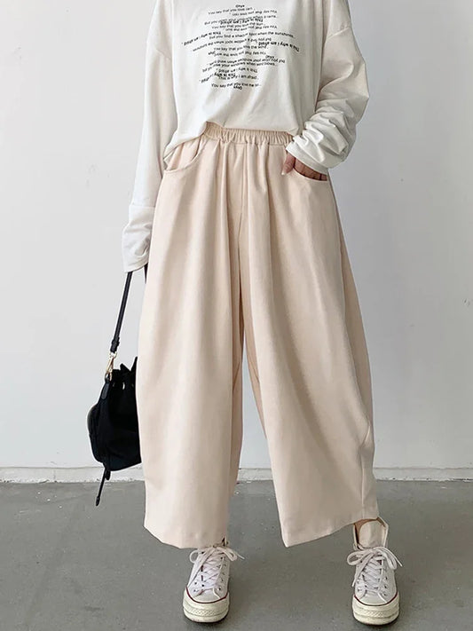 Women’s Casual Harem Pants Bottom – High Waist Cotton Retro Loose Bloomers, Oversized Baggy Sweatpants for Autumn Streetwear