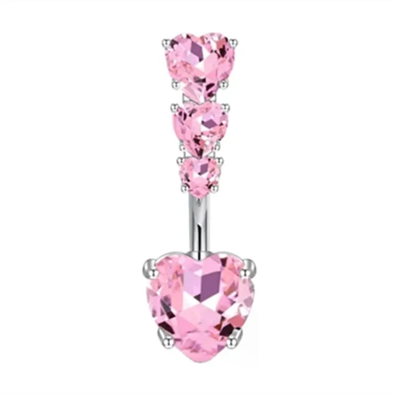 Women’s Pink Crown Heart Belly Button – Crystal Navel Piercing Jewelry