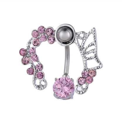 Women’s Pink Crown Heart Belly Button – Crystal Navel Piercing Jewelry