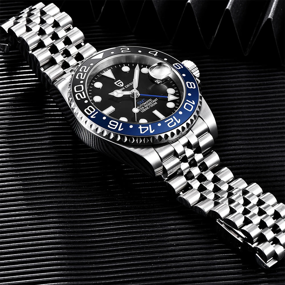 Men’s Luxury GMT Automatic Watch – Sapphire Mechanical 40MM Stainless Steel Waterproof Wristwatch